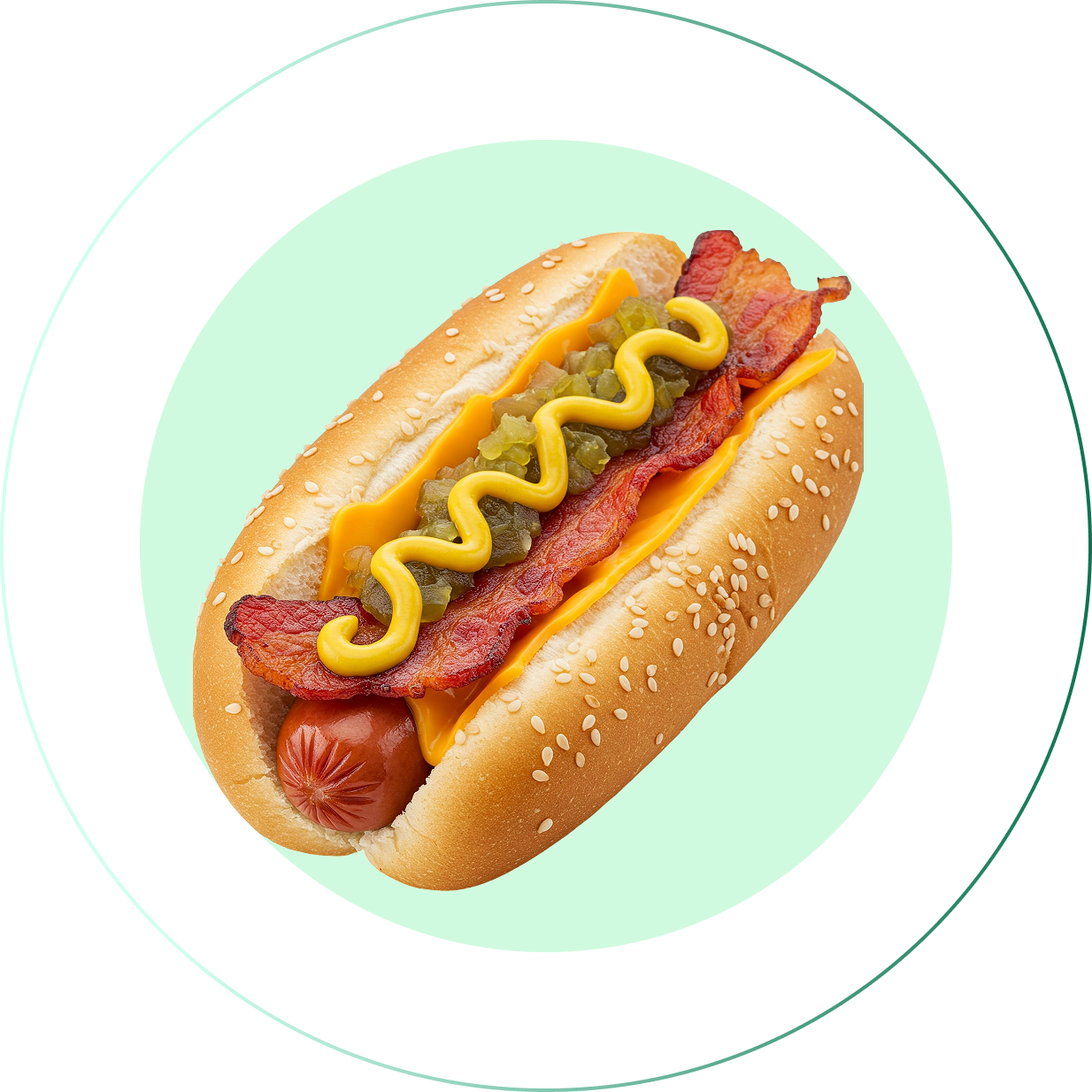 Group 162 Hot dog with bacon and mustard.