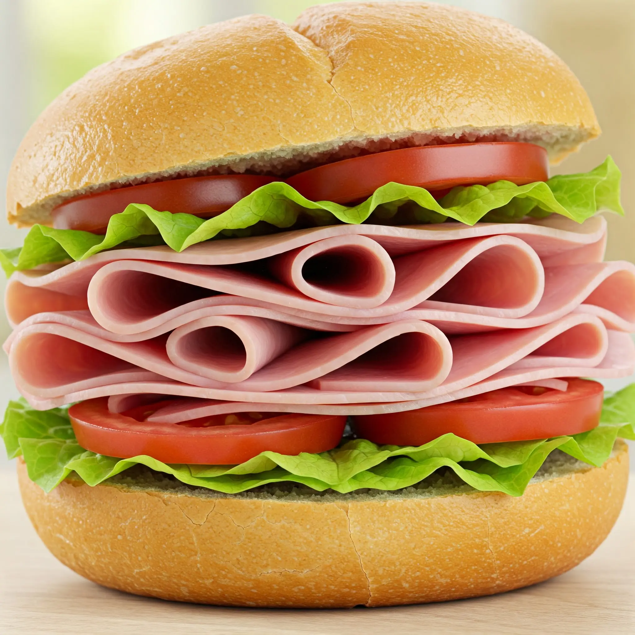 Ham sandwich with lettuce and tomato slices.