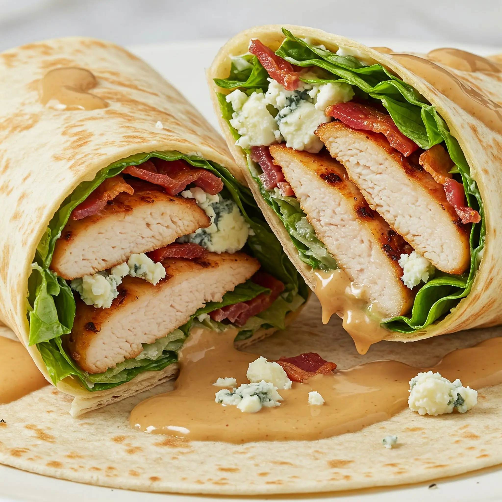 Chicken wrap with bacon and blue cheese.