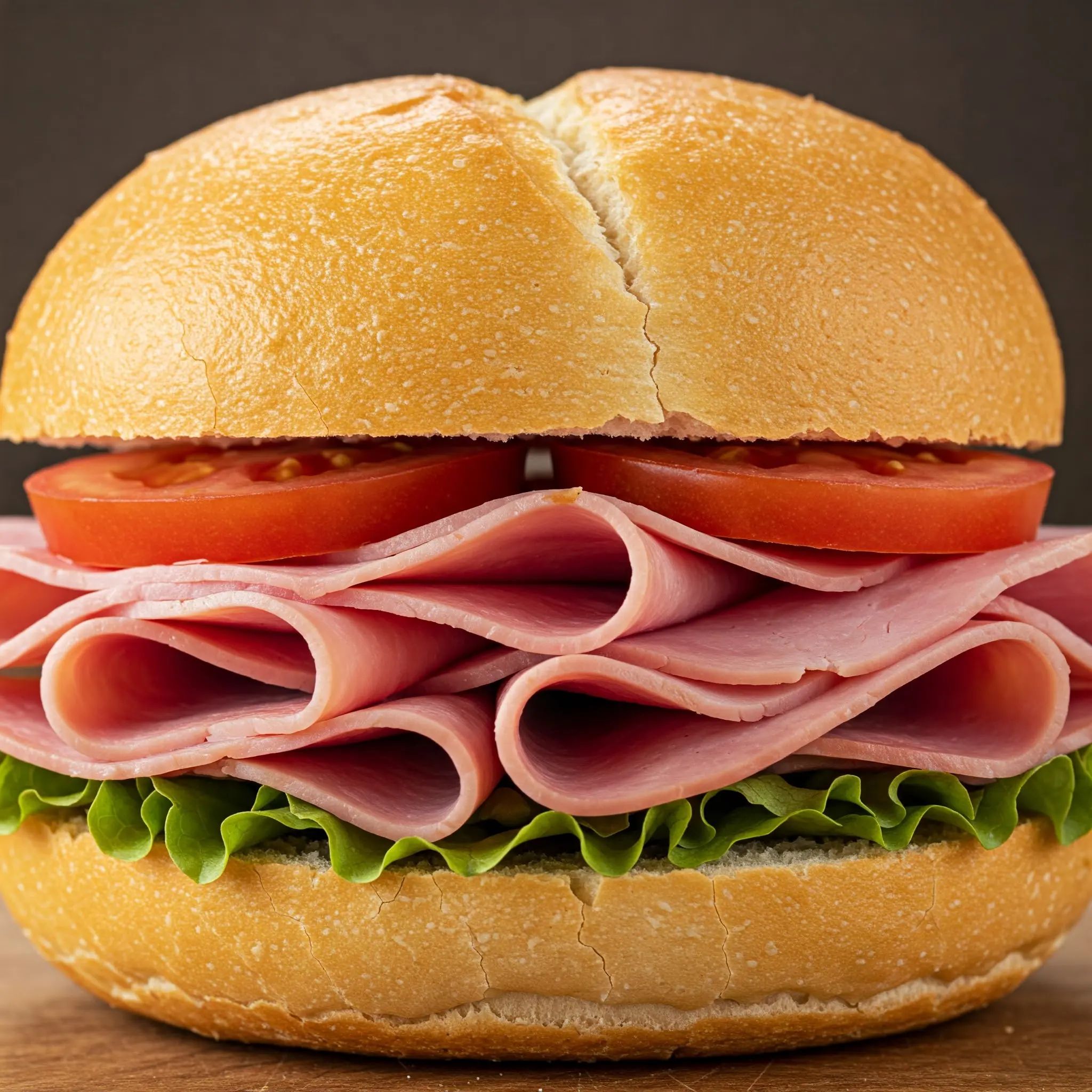 Ham sandwich with lettuce and tomato slices.