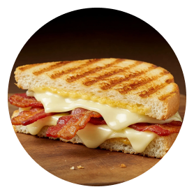 image-2 Grilled cheese sandwich with bacon slices.