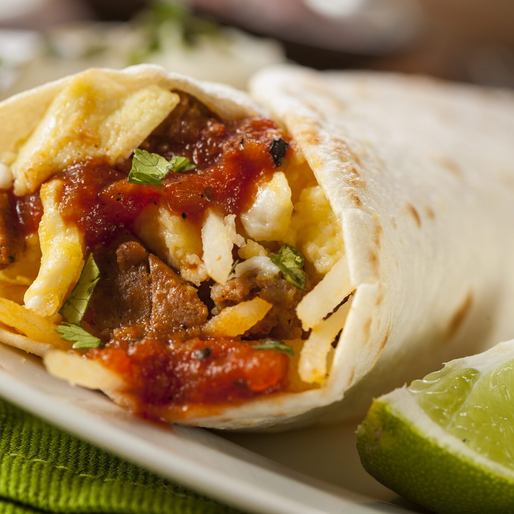 Hearty Chorizo Breakfast Burrito with Eggs, Cheese, and Hashbrowns